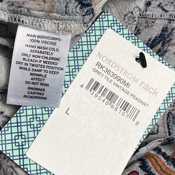 Susina Nordstrom Gray Floral Lace Trim Keyhole Peasant Tank Top Shirt Large - Picture 3 of 9